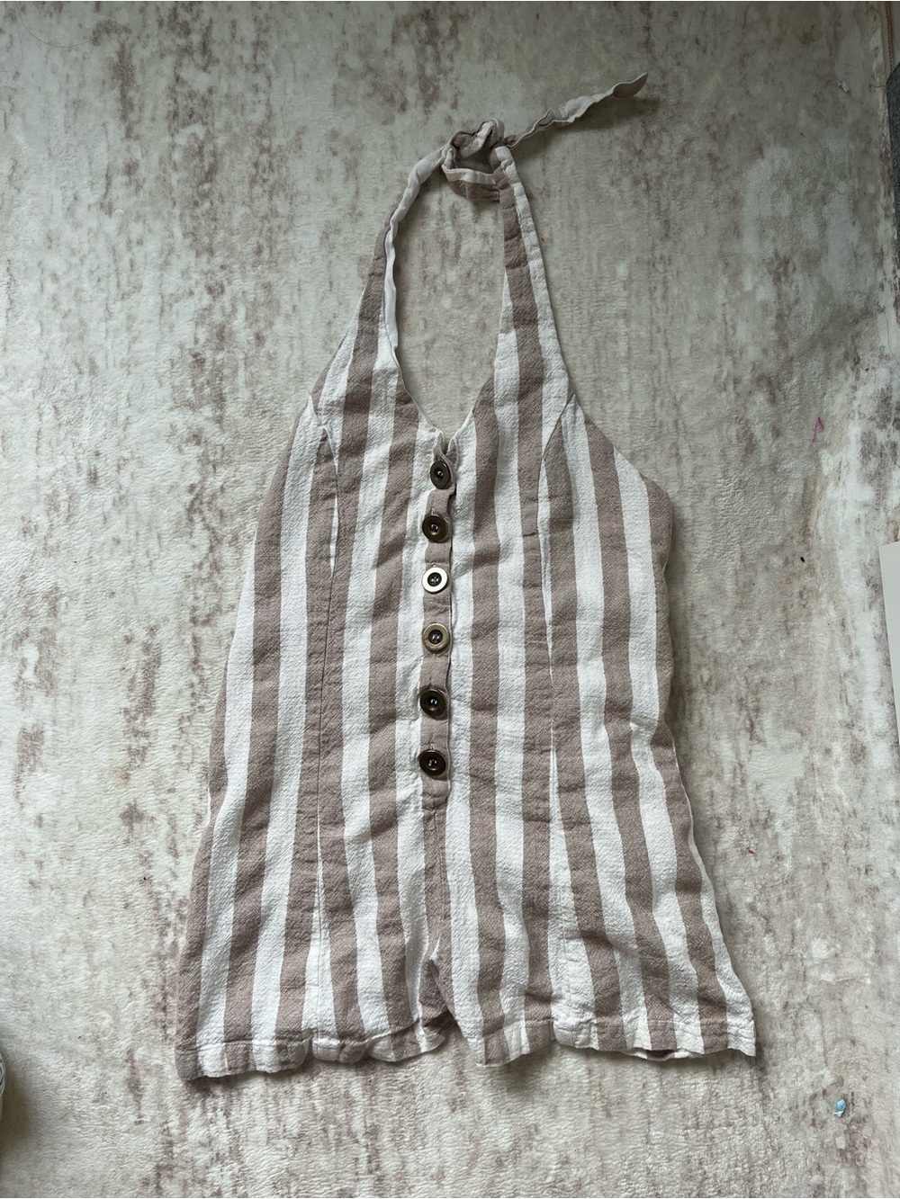 Urban Outfitters Striped Halter Romper Size Medium Beige Ivory Button Front